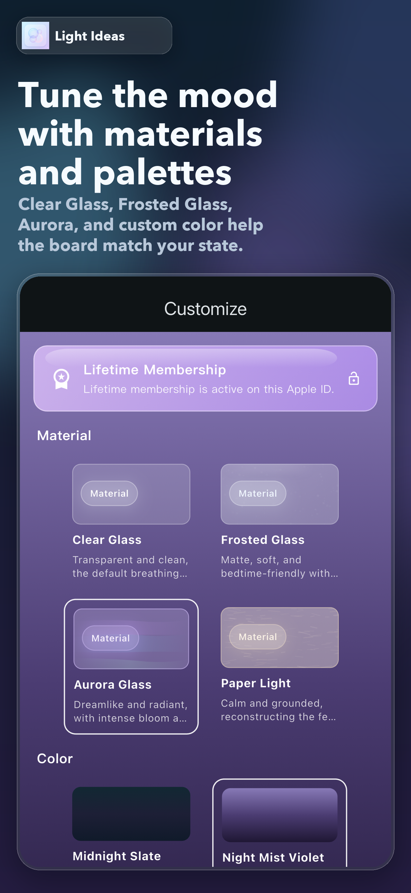 Choosing materials and palettes